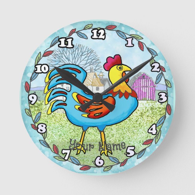 Reloj Redondo Mediano Rooster de granja (Anverso)