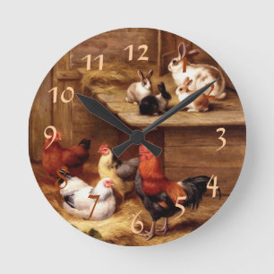 Reloj Redondo Mediano Rooster Rabbit Pets