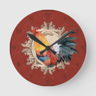 Reloj Redondo Mediano Rooster Vintage Rojo País Francés Rústico Bar