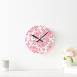 Reloj Redondo Mediano Rosa acuarela rosa - Floral romántico