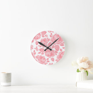 Reloj Redondo Mediano Rosa acuarela rosa - Floral romántico