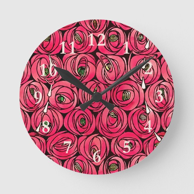 Reloj Redondo Mediano Rosa Art Nouveau Rennie Macintosh Graphic (Anverso)