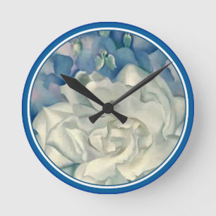 Reloj Redondo Mediano Rosa blanco y Larkspur del atontamiento Georgia
