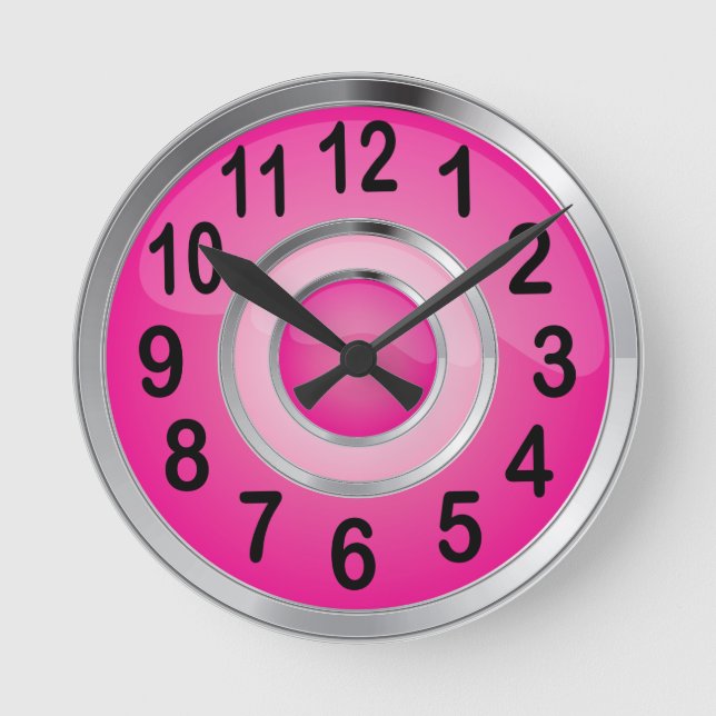 Reloj Redondo Mediano Rosa brillante y metal plateado (Anverso)