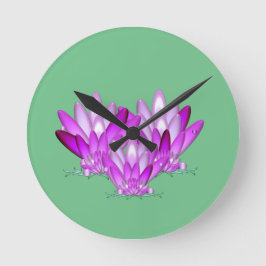 Reloj Redondo Mediano Rosa con flores de Lotus sobre fondo verde marino