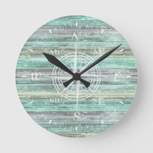 Reloj Redondo Mediano Rosa de brújula de decoración rústica