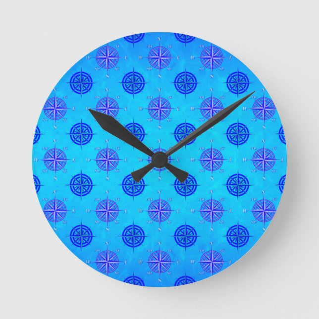 Reloj Redondo Mediano Rosa de compás náutico (Anverso)