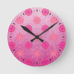Reloj Redondo Mediano Rosa de compás náutico rosado