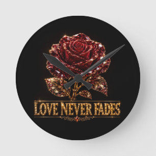 Reloj Redondo Mediano Rosa de Cristal Rubí - El Amor Nunca se Desvanece