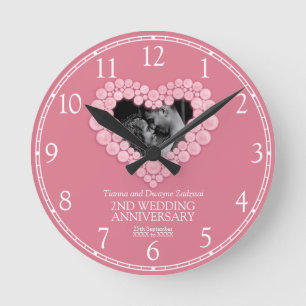 Reloj Redondo Mediano Rosa de cuarzo corazón rosa segundo aniversario bo