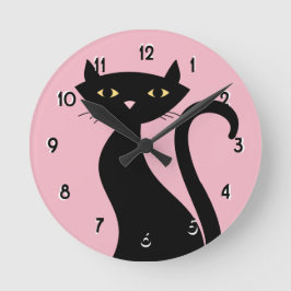 Reloj Redondo Mediano Rosa de gato negro retro