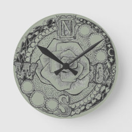 Reloj Redondo Mediano Rosa de la brújula Steampunk de Victoria