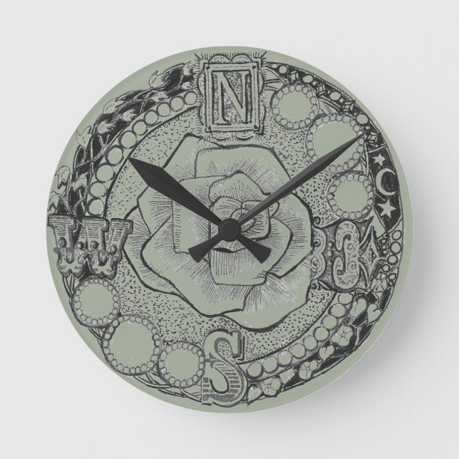 Reloj Redondo Mediano Rosa de la brújula Steampunk de Victoria (Anverso)