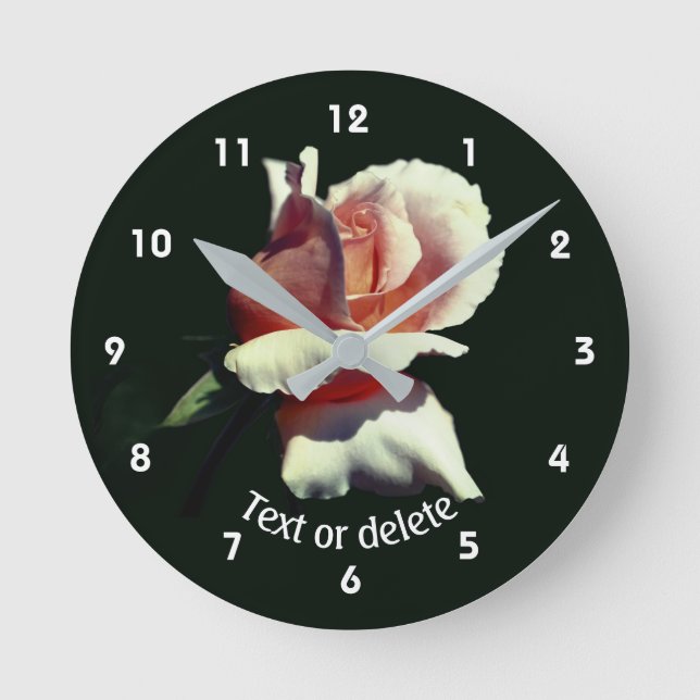Reloj Redondo Mediano Rosa de Melocotón Flor Personalizada (Anverso)