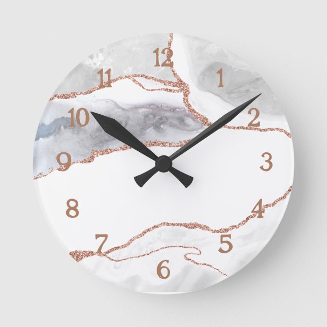 Reloj Redondo Mediano Rosa de Oro de Lujo Brillo Agata  (Anverso)