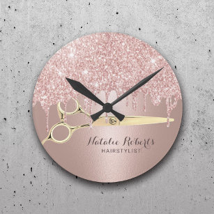 Reloj Redondo Mediano Rosa de pelo estilista Purpurina de oro Drin Salón