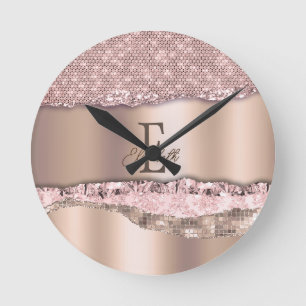 Reloj Redondo Mediano Rosa Dourado Tendência Diamantes Brillo Monograma