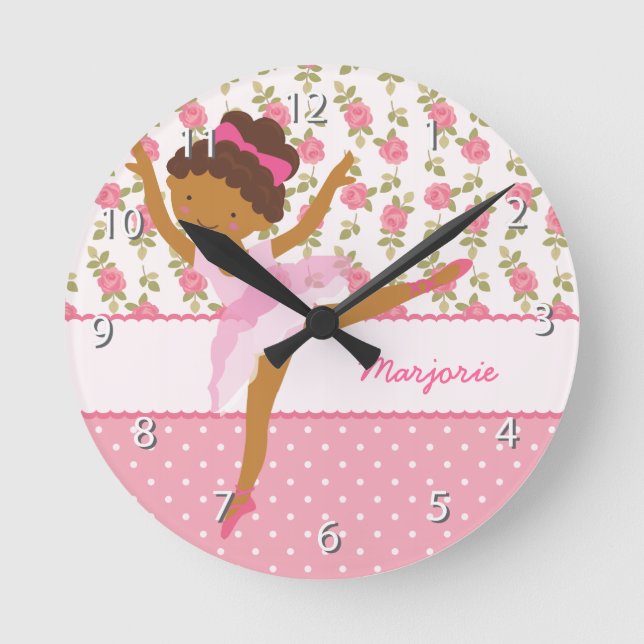 Reloj Redondo Mediano Rosa floral femenino de la bailarina caprichosa (Anverso)