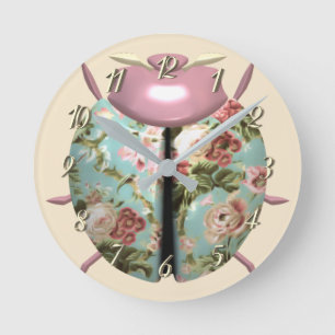 Reloj Redondo Mediano Rosa floral victoriano de lamingo lindo azul rosad