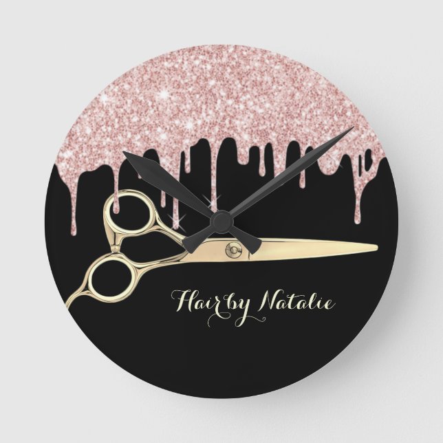 Reloj Redondo Mediano Rosa Gold Purpurina Dris Gold Scissor Pelo Salón (Anverso)