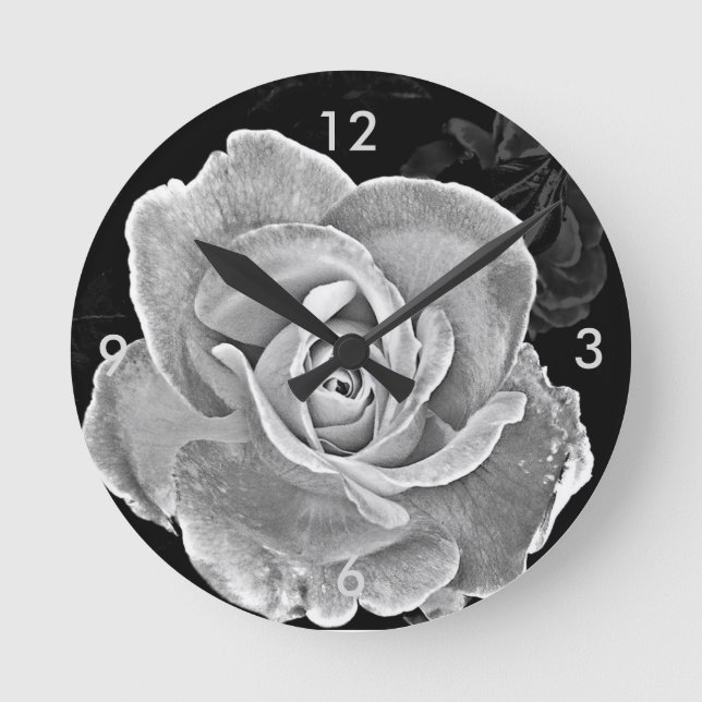 Reloj Redondo Mediano Rosa negra y blanca (Anverso)