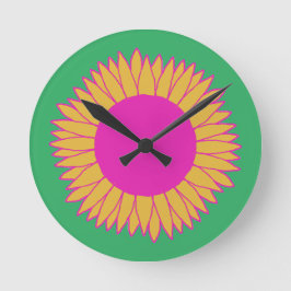 Reloj Redondo Mediano Rosa neón y Naranja en girasol verde