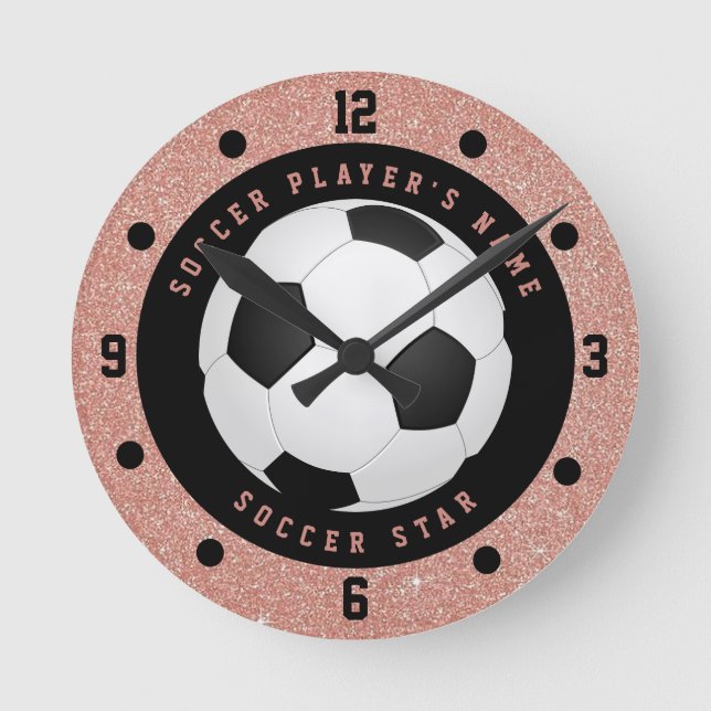 Reloj Redondo Mediano Rosa personalizado Chicas Rosa de Oro Fútbol (Anverso)