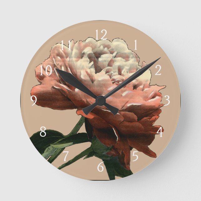 Reloj Redondo Mediano Rosa roja de rubí con acentos blancos (Anverso)