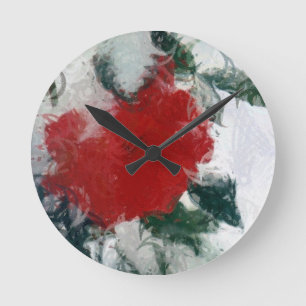 Reloj Redondo Mediano Rosa roja en nieve