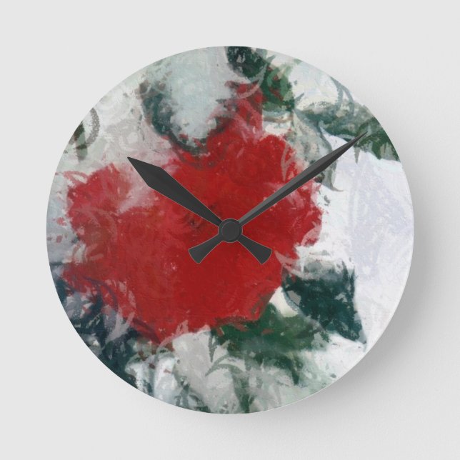 Reloj Redondo Mediano Rosa roja en nieve (Anverso)