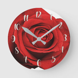Reloj Redondo Mediano Rosa Roja Rústica Moderna Glam Elegante Boda