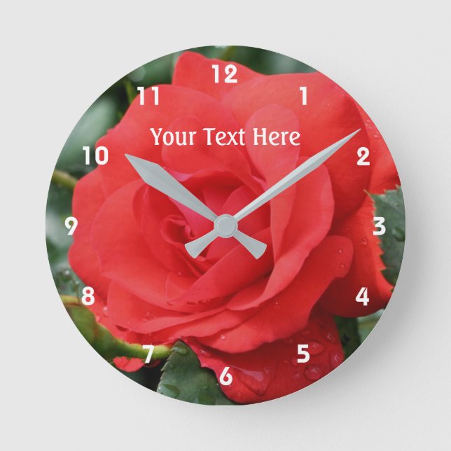 Reloj Redondo Mediano Rosa Rojo En Flor De Bloom (Anverso)
