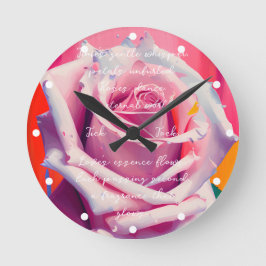 Reloj Redondo Mediano Rosa rosa audaz en flor Poema bohemio artístico