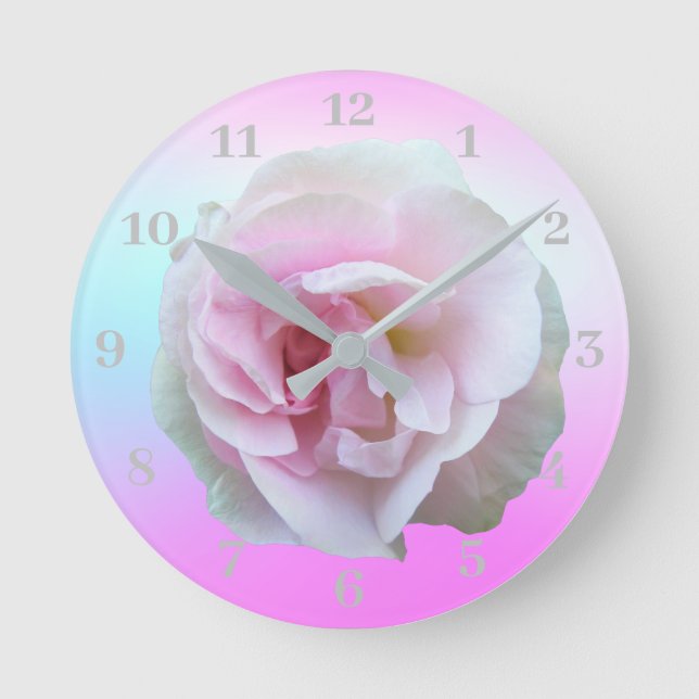 Reloj Redondo Mediano Rosa Rosa Pastel Púrpura Ombre (Anverso)