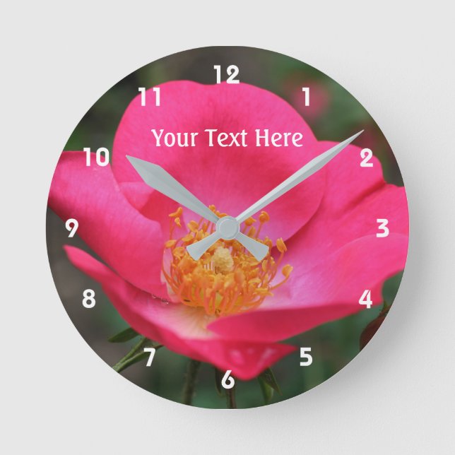 Reloj Redondo Mediano Rosa Rosa Profundo en Floración Flor (Anverso)