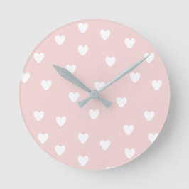 Reloj Redondo Mediano Rosa Rubor con corazones blancos| Niños o enfermer