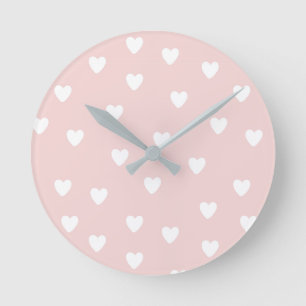 Reloj Redondo Mediano Rosa Rubor con corazones blancos Niños o enfermer