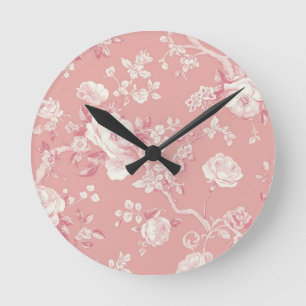 Reloj Redondo Mediano Rosa Rubor Rosa Antigua Toile Patrón Floral