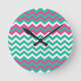Reloj Redondo Mediano Rosa, trullo y zigzags blancos