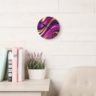 Reloj Redondo Mediano Rosa y oro modernos y morados
