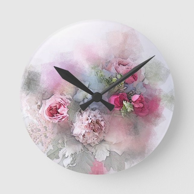 Reloj Redondo Mediano Rosas acuáticos modernos flores elegancia floral (Anverso)
