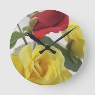 Reloj Redondo Mediano Rosas amarillas y rojas