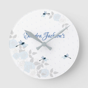 Reloj Redondo Mediano Rosas azules Dragonfly Boy Baby Shower Gift