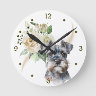 Reloj Redondo Mediano Rosas Blancas Bouquet Ministra Schnauzer Dog