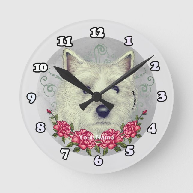 Reloj Redondo Mediano Rosas Cairn Terrier (Anverso)