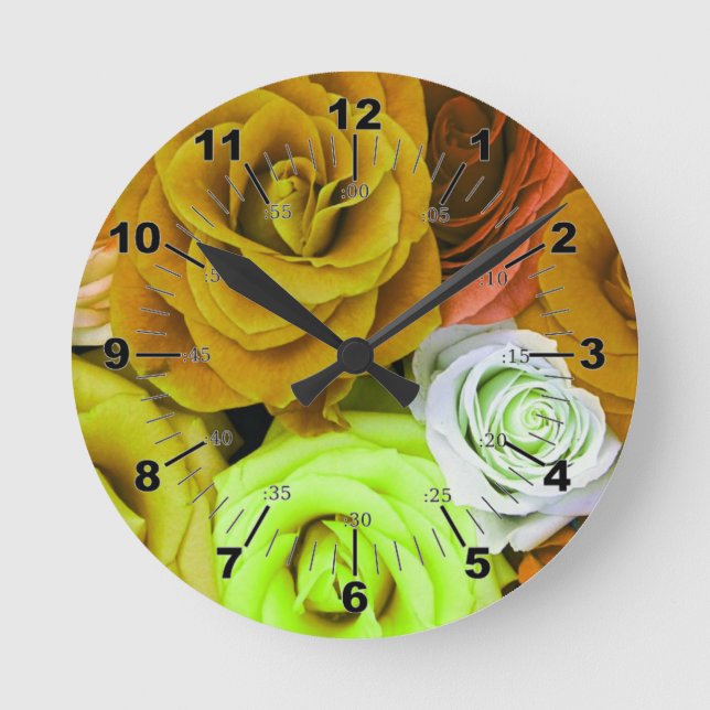 Reloj Redondo Mediano Rosas de colores (Anverso)