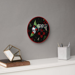 Reloj Redondo Mediano Rosas de cráneo Zia Sun Greenery Nuevo México Negr