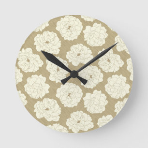 Reloj Redondo Mediano Rosas de crema en el beige dorado - patrón sin fis
