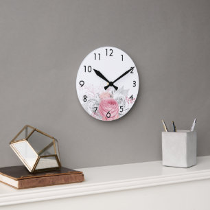 Reloj Redondo Mediano Rosas de florines rosados elegantes