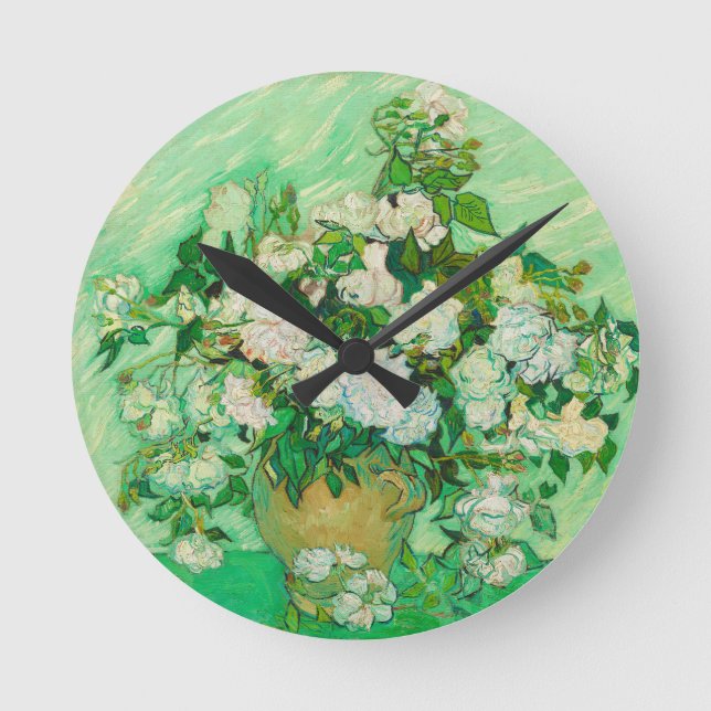 Reloj Redondo Mediano Rosas de Vincent van Gogh Round Wall Clock (Anverso)